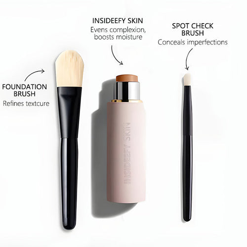 Insideefy Skin Foundation Stick + Dual Brush Set ✨ Flawless Coverage in Seconds ⏱️ — Includes 🖌️ Foundation & Spot Check Brushes